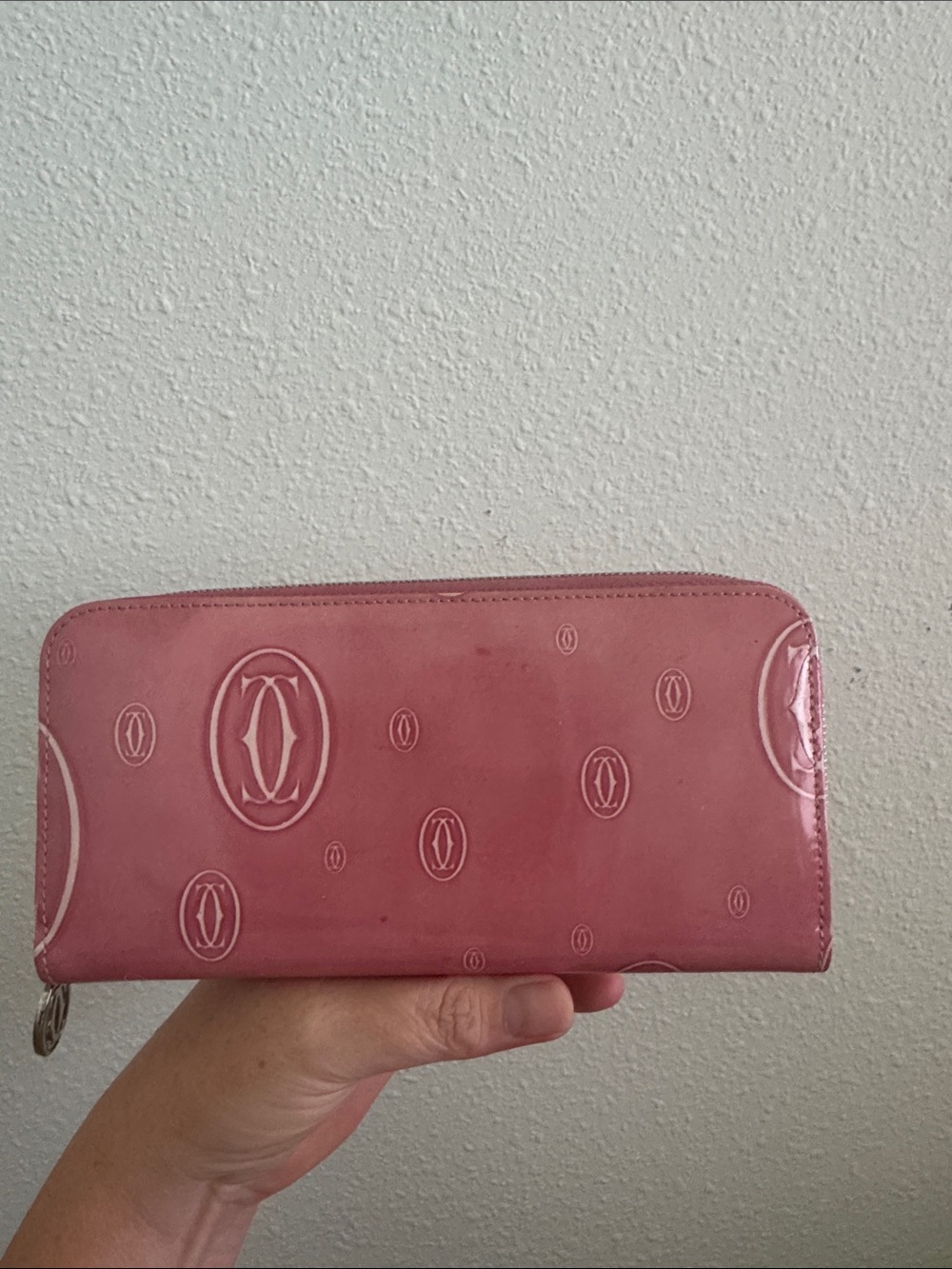 Cartier Happy Birthday Pink Patent Leather Zip Wallet EUC